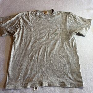 HUMAN MADE Mens Gray Heart Patch Pocket T Shirt Large Cotton Graphic Tee Japan